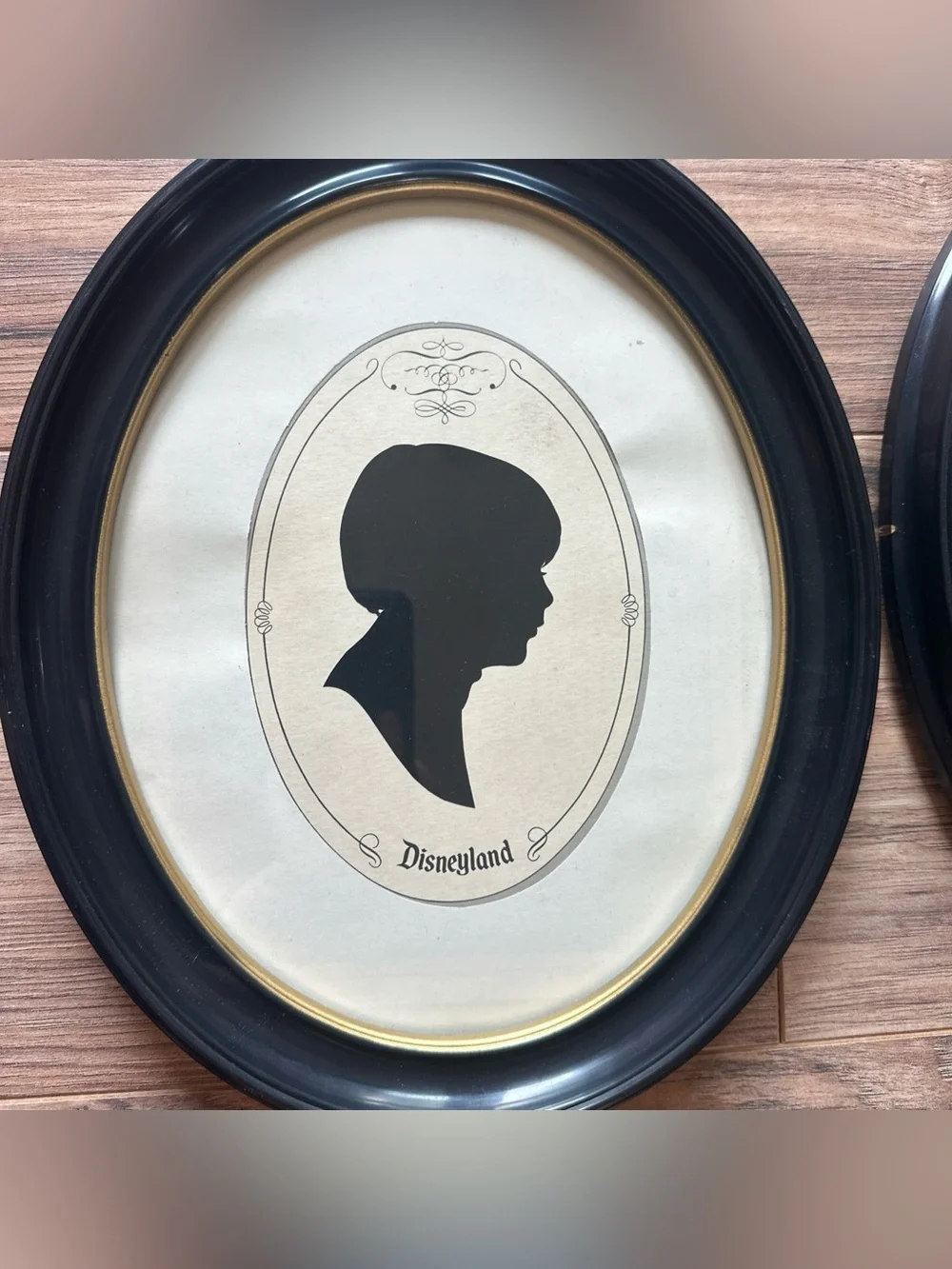 Disneyland Silhouette Portrait Black Gold Oval Frame Set of 2 Boy And girl